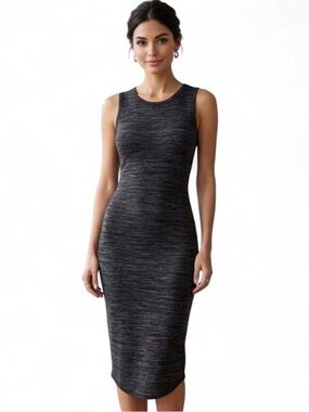 Quinn Sleeveless Heathered Black Midi Dress